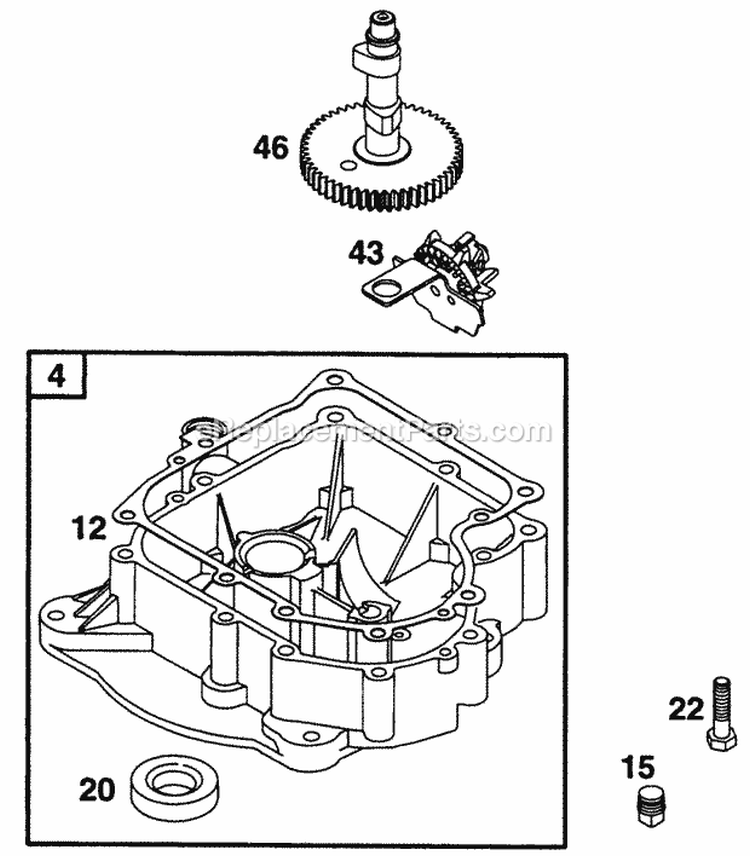 Sump Base Cam Diagram and Parts List for  Briggs and Stratton Engine